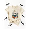 Cute Floral Ghost Halloween Shirt - Reading Under Moon Graphic Tee | Spooky Bookish Fall Shirt | Pastel Goth Halloween Aesthetic T-Shirt for Women